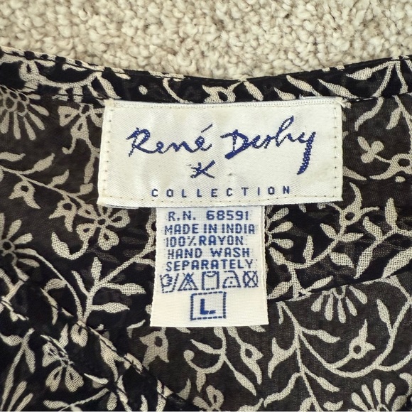 Rene Derhy Top Womens Large Black White Paisley Artsy Boho Peasant Blouse - Picture 7 of 10